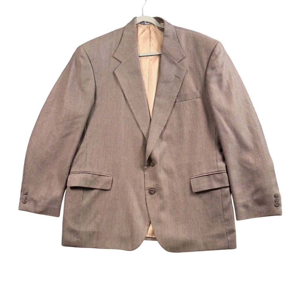 VTG Haggar City Casuals Blazer 46R Brown Micro Check Old Money Sport Coat USA - Picture 2 of 13